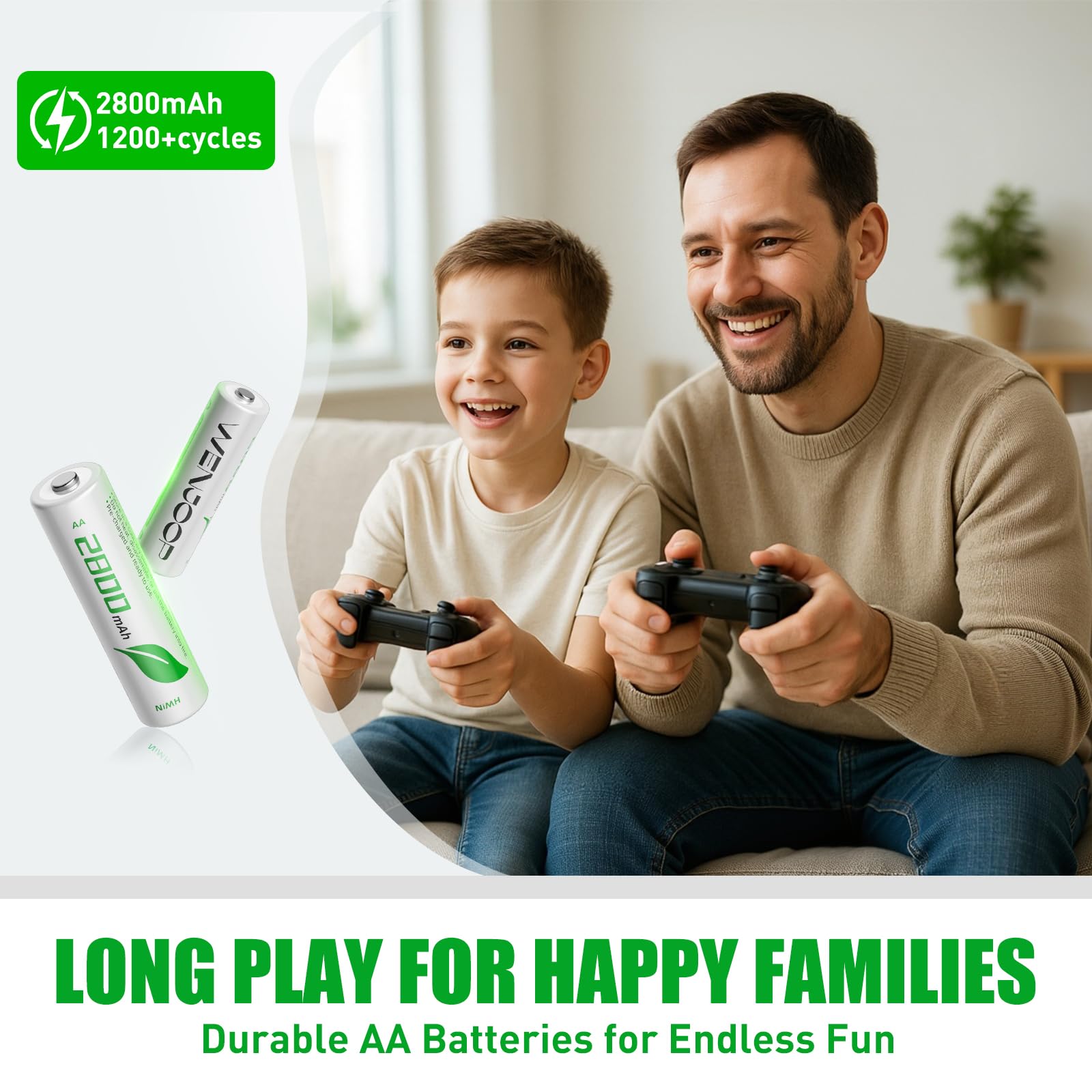 Rechargeable AA Batteries 8Pack, 2800mAh High-Capacity, NiMH, Double A Battery, Long-Lasting, AA Rechargeable Batteries for Household and Office Devices, Pre-Charged - 1.2V Low Self Discharge