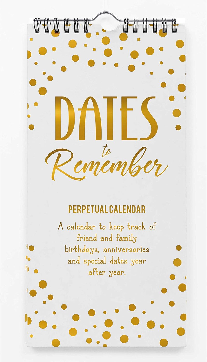 Inkdotpot Gold Confetti Perpetual Calendar Birthday Wall Hanging Anniversary Special Event Reminder Gold Foil Print Calendar Book Journal Stationary Wall Hanging Birthday Gift Card Planner Organizer