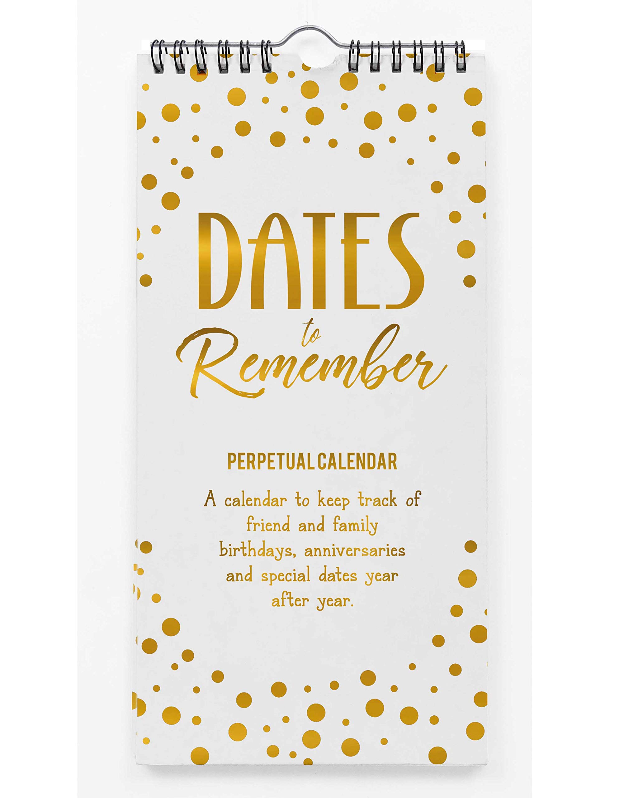 Inkdotpot Gold Confetti Perpetual Calendar Birthday Wall Hanging Anniversary Special Event Reminder Gold Foil Print Calendar Book Journal Stationary Wall Hanging Birthday Gift Card Planner Organizer