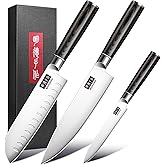MDHAND Knife Set, 3PCS Professional Japanese Kitchen Knife Set, High Carbon Stainless Steel Chef Knife Sets with Balanced Pakkawood Handle, Including Chef, Santoku & Paring Knives, Elegant Box