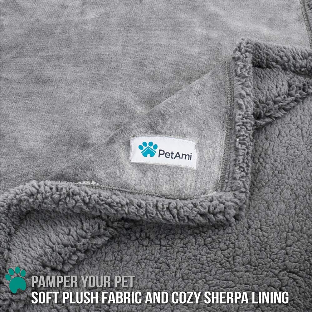 PetAmi WATERPROOF Dog Blanket for Bed, Couch, Sofa | Waterproof Dog Bed Cover for Large Dogs Puppies | Grey Sherpa Fleece Pet Blanket Furniture Protector | Reversible Microfiber | 80 x 55 (Light Grey) : Pet Supplies