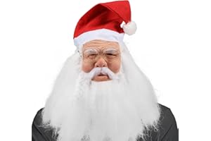 nezababy Santa Claus Mask with Hat Beard Realistic Santa Face Mask Funny Old Man Costume Props for Christmas Adult Men