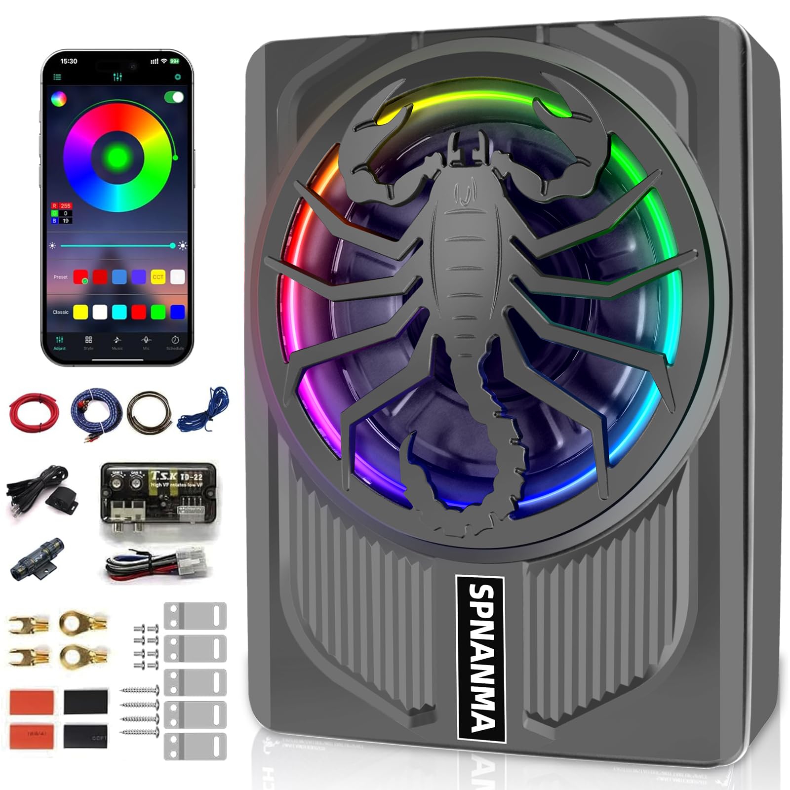 Photo 1 of spnanma 2025 Upgraded 1600W Slim Underseat Car Subwoofer and Amp Package with RGB Beat-Synced Light, Individual Control for Low Pass/Gain/Boost Bass, Clean Deep Bass Perfect for Truck/SUV/Jeep