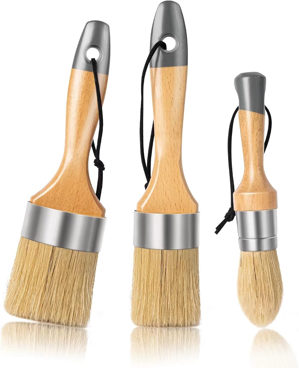 Mister Rui Chalk Paint and Wax Brush Set 3 Pcs Natural Hog Bristle