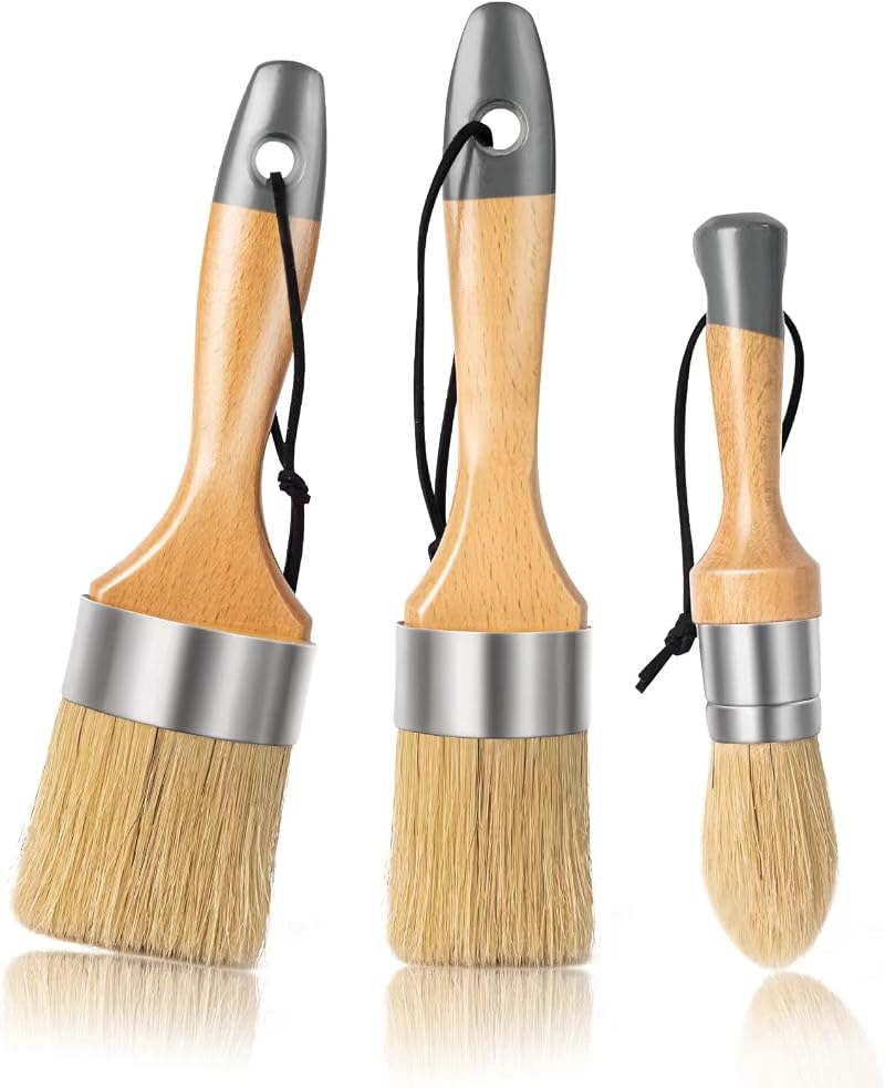 Mister Rui Chalk Paint and Wax Brush Set 3 Pcs Natural Hog Bristle