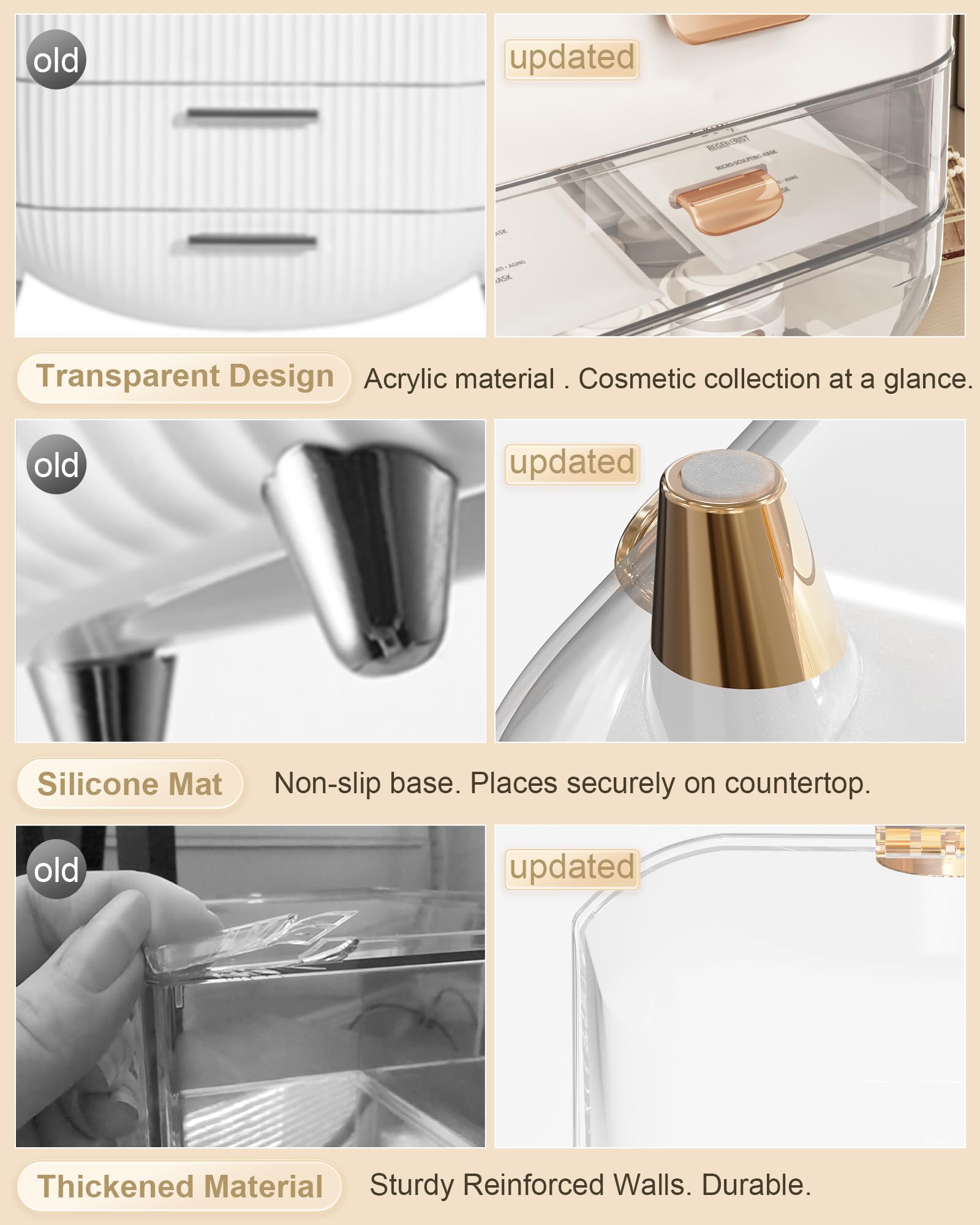 Makeup Organizer Countertop, Skincare Holder Bathroom Counter Organizer, Storage Box Cosmetic Display Cases, Teen Girl Gifts Make up Organizers for Vanity, Dresser (Rose Gold)