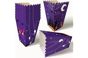 Obbyidk Purple Halloween Party Favor Boxes, Set of 12, Haunted Boo House Popcorn Boxes, Halloween Party Favor Treat Supplies, Ideal For Trick Or Treating, Halloween Event