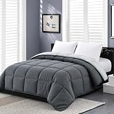 Homelike Moment Comforters Queen Size - Bed Duvet Insert Lightweight | Clump-Free Washable, All Season Soft Down Alternative Full Size Bedding Blanket Quilted, Reversible Dark Grey/Light Gray