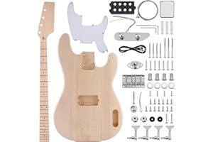 ZEFF DIY Electric Bass Guitar Kits, Basswood Body, Maple Neck and Fingerboard, Right, H Pickups, All Accessories Included
