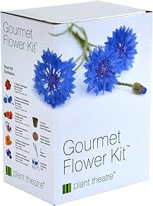 Plant Theatre Gourmet Flower Seed Kit Gift Box - 6 Edible Flower Varieties to Grow, includes: BATCHELORS BUTTON BLUE BOY, CALENDULA, DIANTHUS, MARIGOLD SPARKY, NASTURTIUM & JOHNNY JUMP UP PANSY SEEDS. Everything you need to start growing in one box! Great Grow Kit Gift!