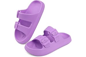 Tsukare Kids Buckle Cloud Slides丨Boys Girls Slip On Sandals丨Youth Shower Flip Flops Beach Pool Shoes EVA Adjustable Summer Slippers （12 Little Kids - 7 Big Kids）