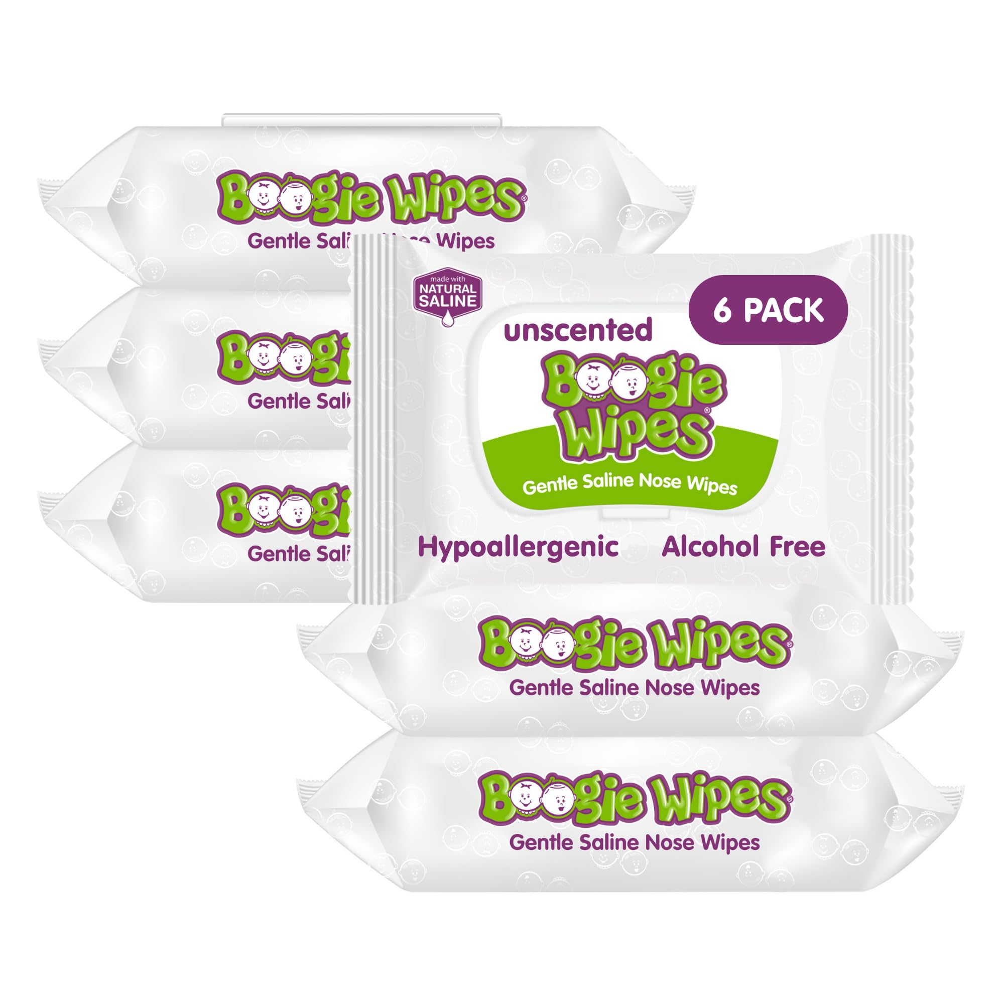 Boogie Gentle Saline Nose Wipes Unscented - 180 Count