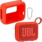 for JBL Go 4 Waterproof Bluetooth Speaker Silicone Cover Case, Portable Silicone Travel Case with Carabiner, Protective Skin Case (Red Case) - co2CREA