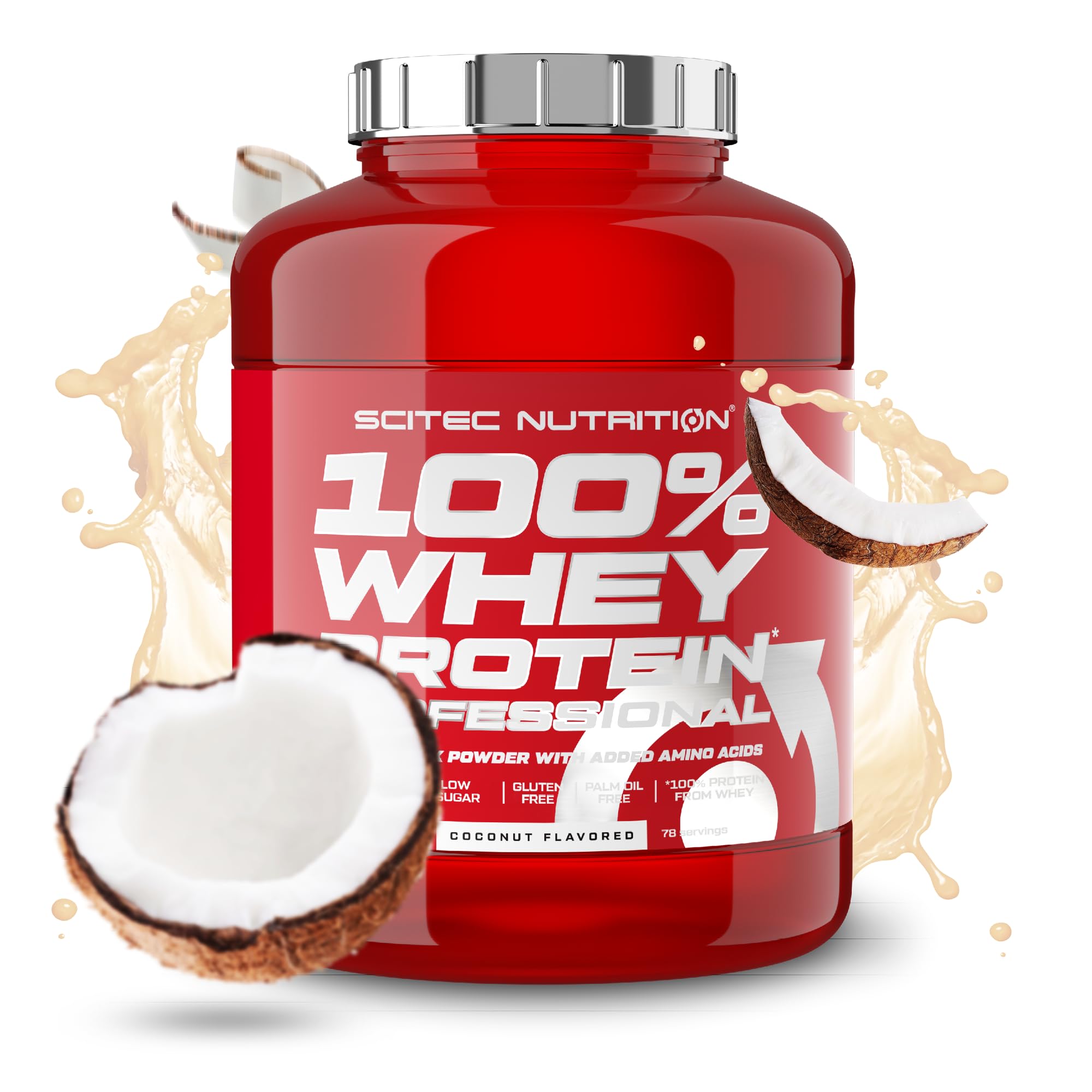 Scitec Nutrition 100% Whey Protein Professional – Enhanced with Extra Amino Acids & Digestive Enzymes – Gluten-Free – Palm Oil Free, 2.35 kg, Coconut