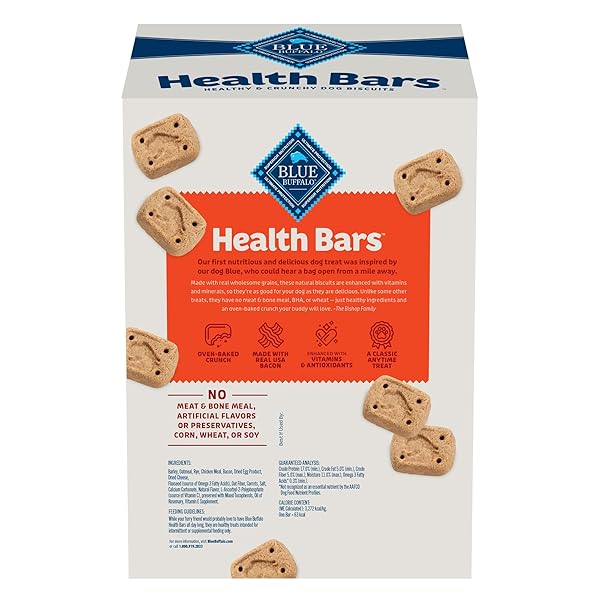 BLUE BUFFALO MINI HEALTH BARS CRUNCHY DOG BISCUITS, OVEN-BAKED WITH NATURAL INGREDIENTS, BACON, EGG & CHEESE, 2-LB BOX