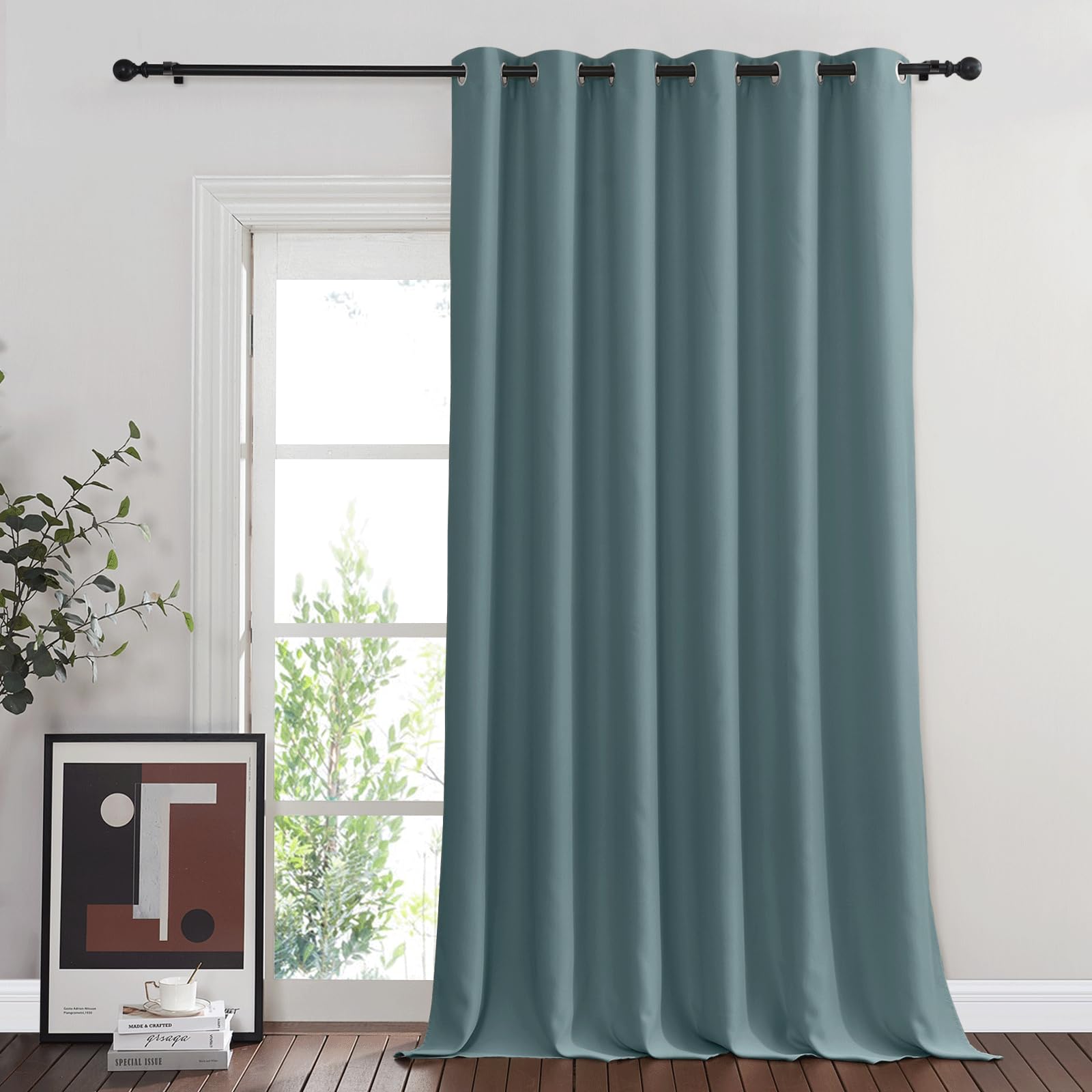 NICETOWN 108 inch Sliding Door Curtains for Bedroom, Grommet Thermal Insulated Blackout Window Treatment Sound Reducing Drape for Living Room, Greyish Blue, 1 Panel, W80 x L108 Image