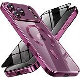 WEYNRBOX Magnetic for iPhone 18 Pro Case with Privacy Screen Protector &amp; Full Camera Cover,[Non-Yellowing] Shockproof Clear Phone Case Compatible with MagSafe Women Girls for iPhone18 Pro,Burgundy
