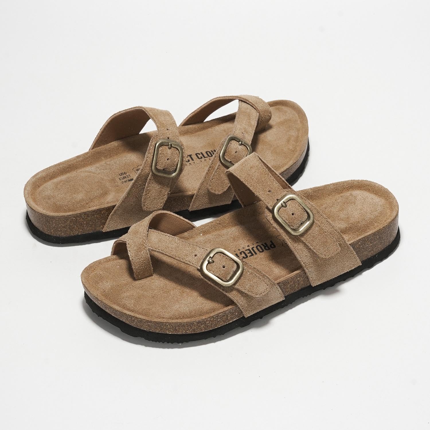 Project Cloud Genuine Leather Womens Sandals - Comfortable Cork Footbed Slides with Memory Foam Beach Essential Summer Sandals For Women 2025 (Lian)