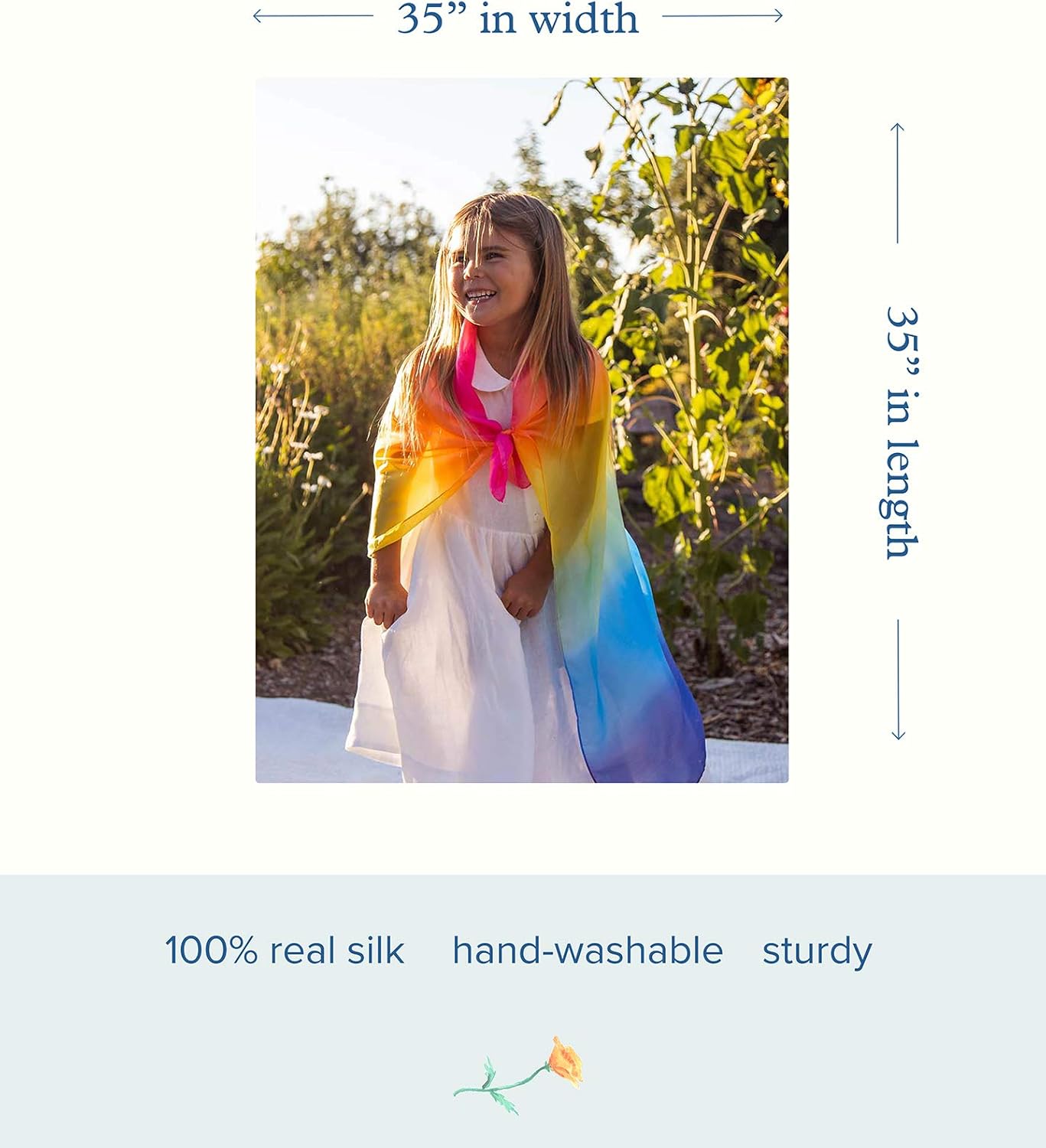 Sarah's Silks - Enchanted Playsilk, 100% Real Silk, Eco-Friendly Dye, 35-Inch Square Silk Play Scarf - Rainbow: Clothing