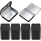 16 Pieces Rectangular Metal Empty Hinged Tins Containers Basic Necessities Home Storage Organizer Mini Box Set, 4.5 x 3.3 x 0.87 inches (Black)