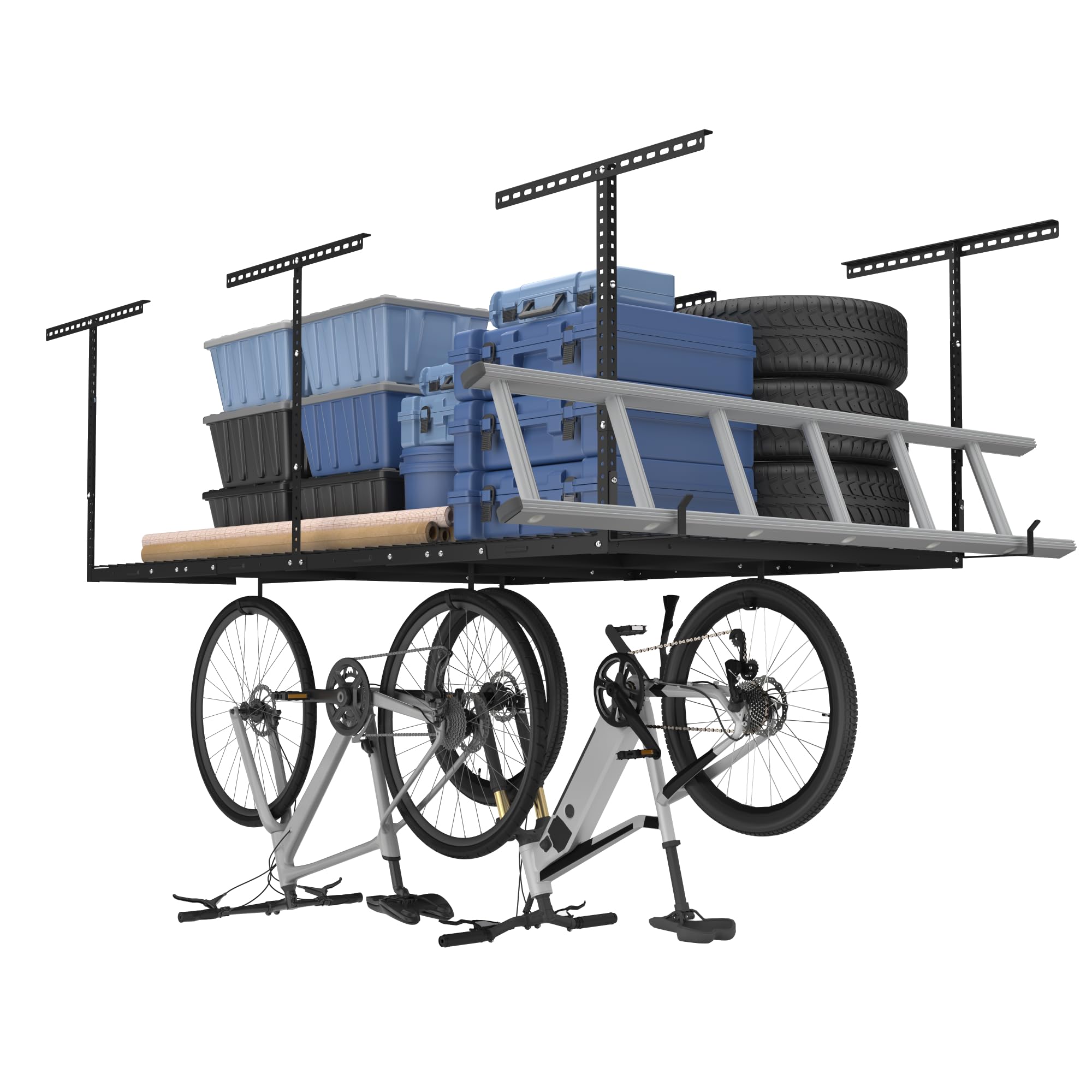 FLEXIMOUNTS 4x8 Overhead Garage Storage Rack w/Hooks Adjustable Ceiling ...