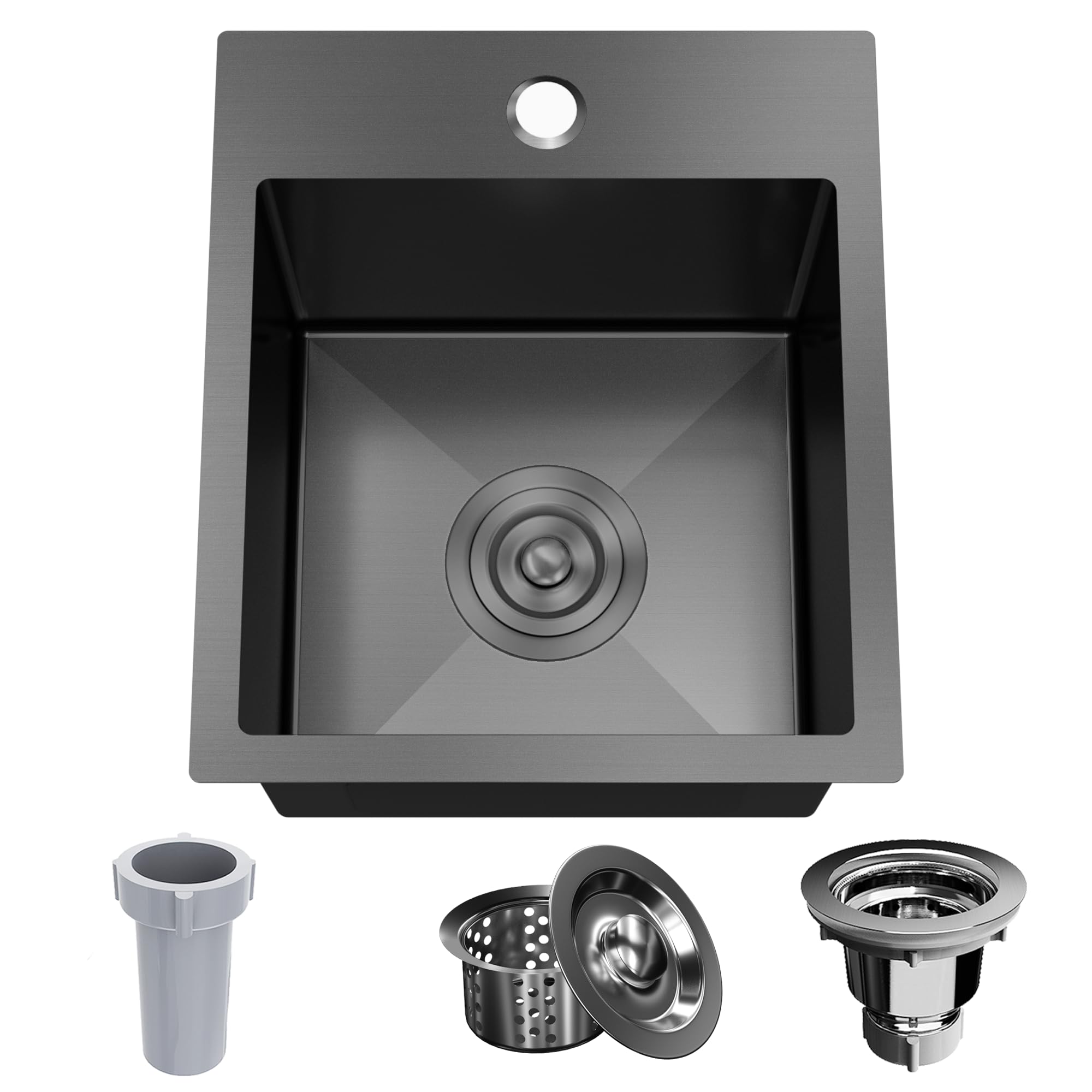 Photo 1 of 13 x 15 x 9 Inch Black Drop In Kitchen Bar Sink, Small Kitchen Sink Single Bowl Topmount Bar Prep Sink 18 Gauge Stainless Steel Bar Sink with Basket Strainer