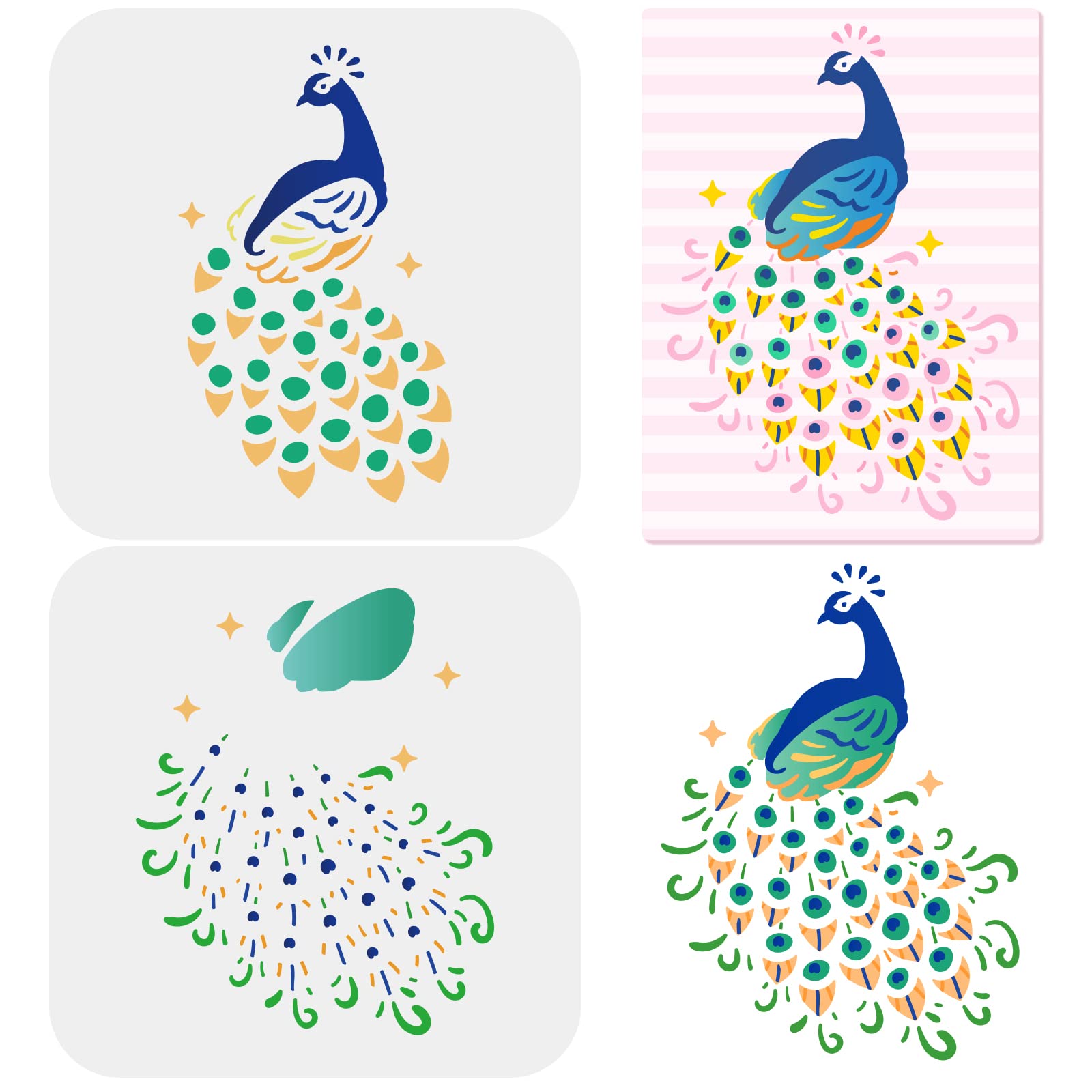 FINGERINSPIRE 2 Pcs Layered Peacock Stencils 15x15cm Reusable Peacock Stencils for Painting Peacock Stencil Animal Stencil for Painting on Greeting Card Wood Tile Wall Furniture Fabric