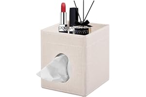 XNONE Tissue Box Cover with Storage Tray Square Tissue Box Holder PU Leather Facial Tissues Organizer Tray for Bathroom Vanity Bedroom Office Car,Stylish Napkin Caddy Decorative Organizer,Beige