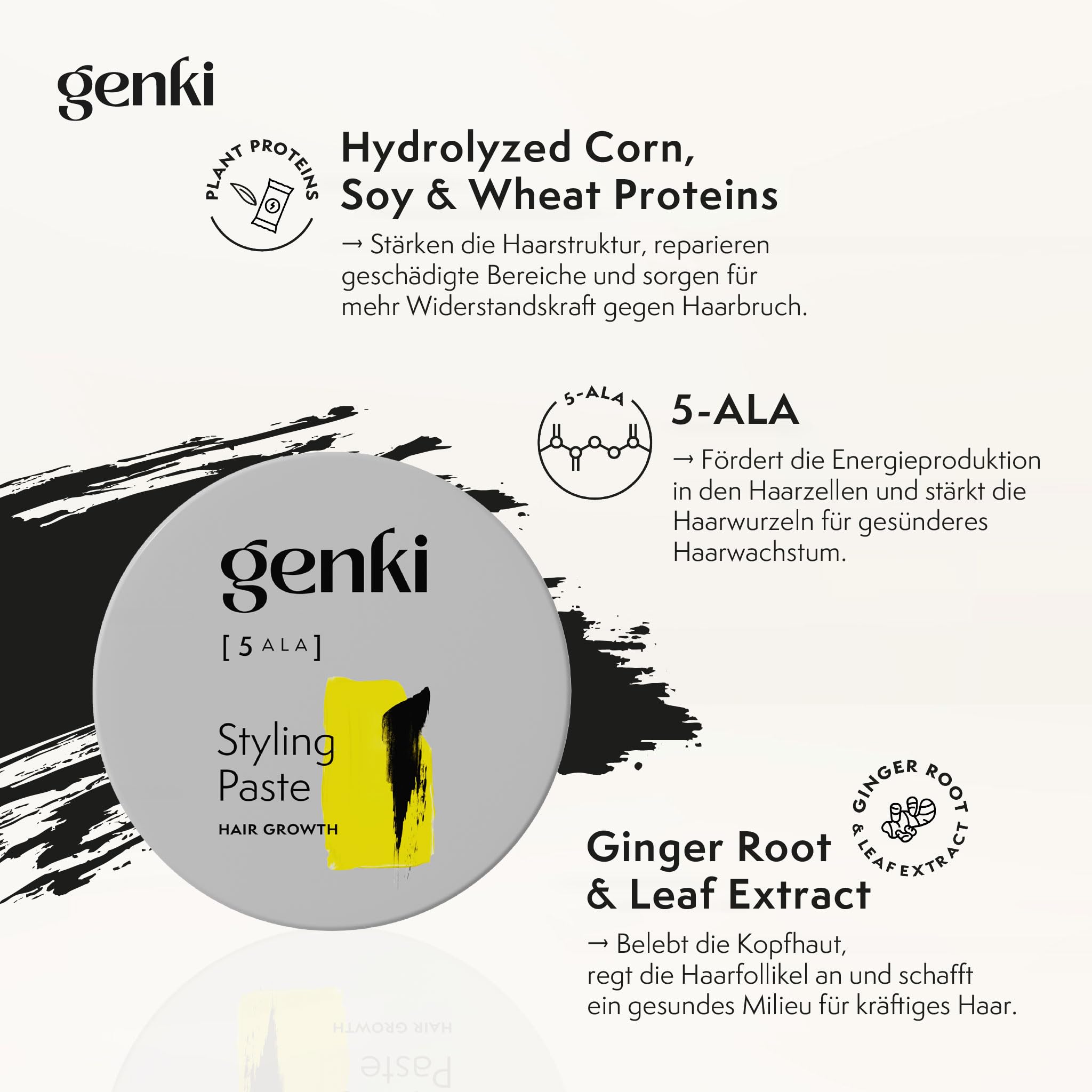 Genki Haircare Hair Growth Styling Paste für Männer und Frauen mit 5-ALA 100 ml Pflege und Styling Stärkt nachweislich das Haarwachstum Mittlerer Halt Haarwachs Haarstyling-Paste 4