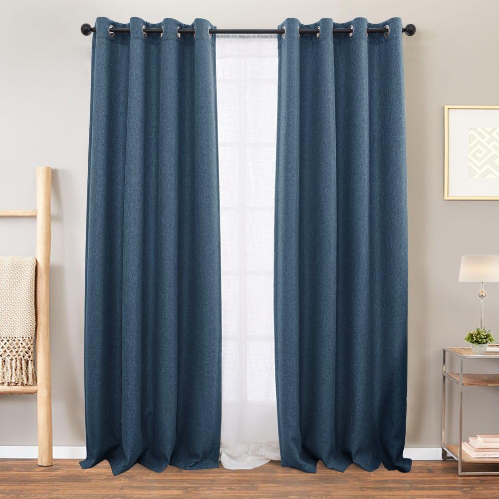 Amazon Com Vangao Curtains Linen Blue Blackout For Bedroom 95