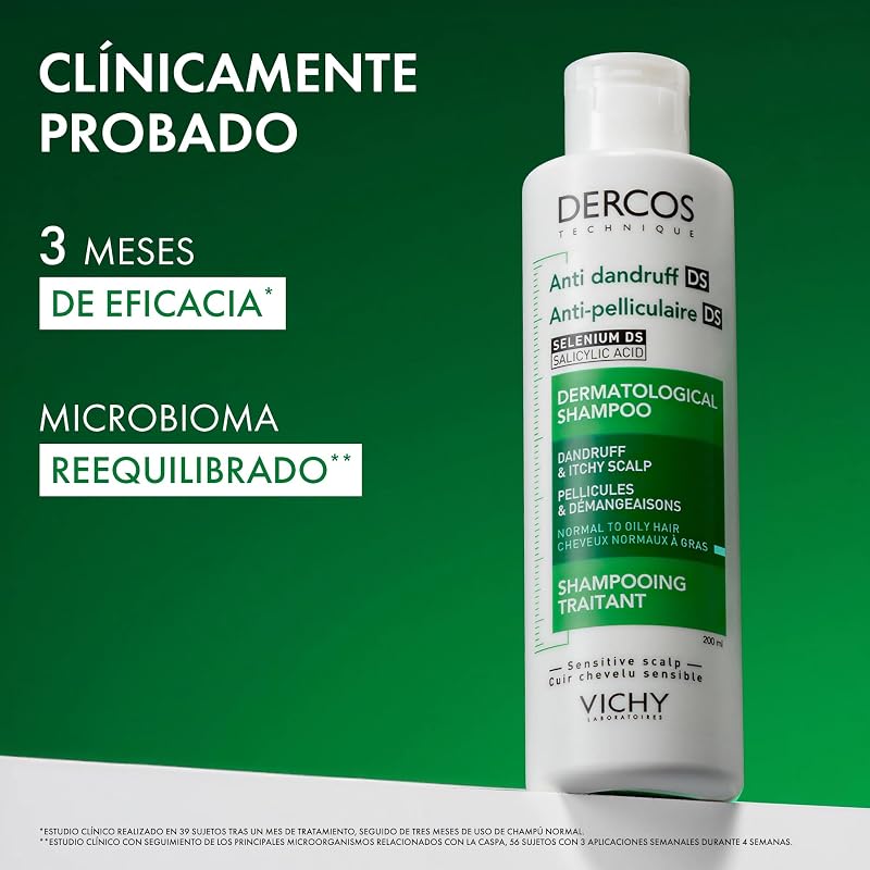 Shampoo Anticaspa, Cabelos Oleosos, Elimina a Caspa e Reduz a Coceira, Couro Cabeludo Limpo e Saudável, Dupla Eficácia, Unissex, Técnica Dercos, 200 ml