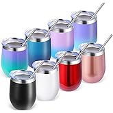 Volhoply 12oz Stainless Steel Wine Tumbler with Lid Bulk 8 Pack,Double Wall Vacuum Stemless Wine Glasses,Reusable Metal Travel Coffe Mug with Straw,Insulated Cups Gifts for Christmas(Assorted,8 Set)