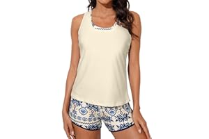 Aleumdr Womens Athletic 3 Piece Tankini Swimsuits with Shorts Swim Tank Tops with Sports Bra and Boyshorts Bathing Suits