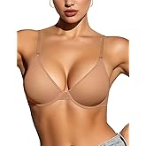 Vertvie Women's Sheer Balconette Bras Unlined Underwire Plunge Bra Mesh See Through Sexy Bralettes (Gravel Beige,40DD)