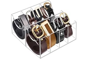 Hlimior Acrylic 8 Compartment Belt Organizer - Clear Display Case for Closet Tie, Bow Tie, Watch, Jewelry, Bracelets, Ring