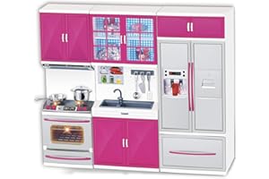 LIBERTY IMPORTS Doll Kitchen Playset for Kids, My Modern Mini Kitchen House Furniture Pretend Play Toy Accessories Set with Realistic Lights & Sounds for Toddlers, Girls (3-in-1)