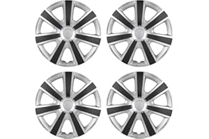 I1MOTOR Hubcaps 16", Wheel Rim Cover Universal R16 Hub Caps, Snap On Car Pickup Truck SUV, Wheel Covers, Set of 4, 16-Inch, Silver & Mold Texture