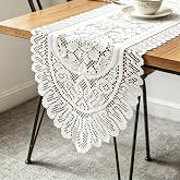 Tinsow 2 Pack Cotton Crochet Lace Rectangular Table Runner Dresser Scarf Doilies (White Style, 13" X 44")