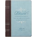 Blessed Is She Luke 1:45 Bible Verse Blue Faux Leather Journal w/Ribbon Inspirational Zippered Notebook w/Lined Pages, 6.5 x 
