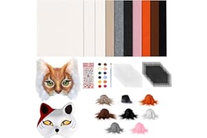 Giftota 45 Pcs DIY Therian Mask Material Kit - Cat Mask Material with Super Soft Felt Fabric Sheet, Plush Faux Fur, Eye Mesh, Gem Sticker, Paint Pot, Paint Pen - DIY Cat Mask Material Pack (No Mask)