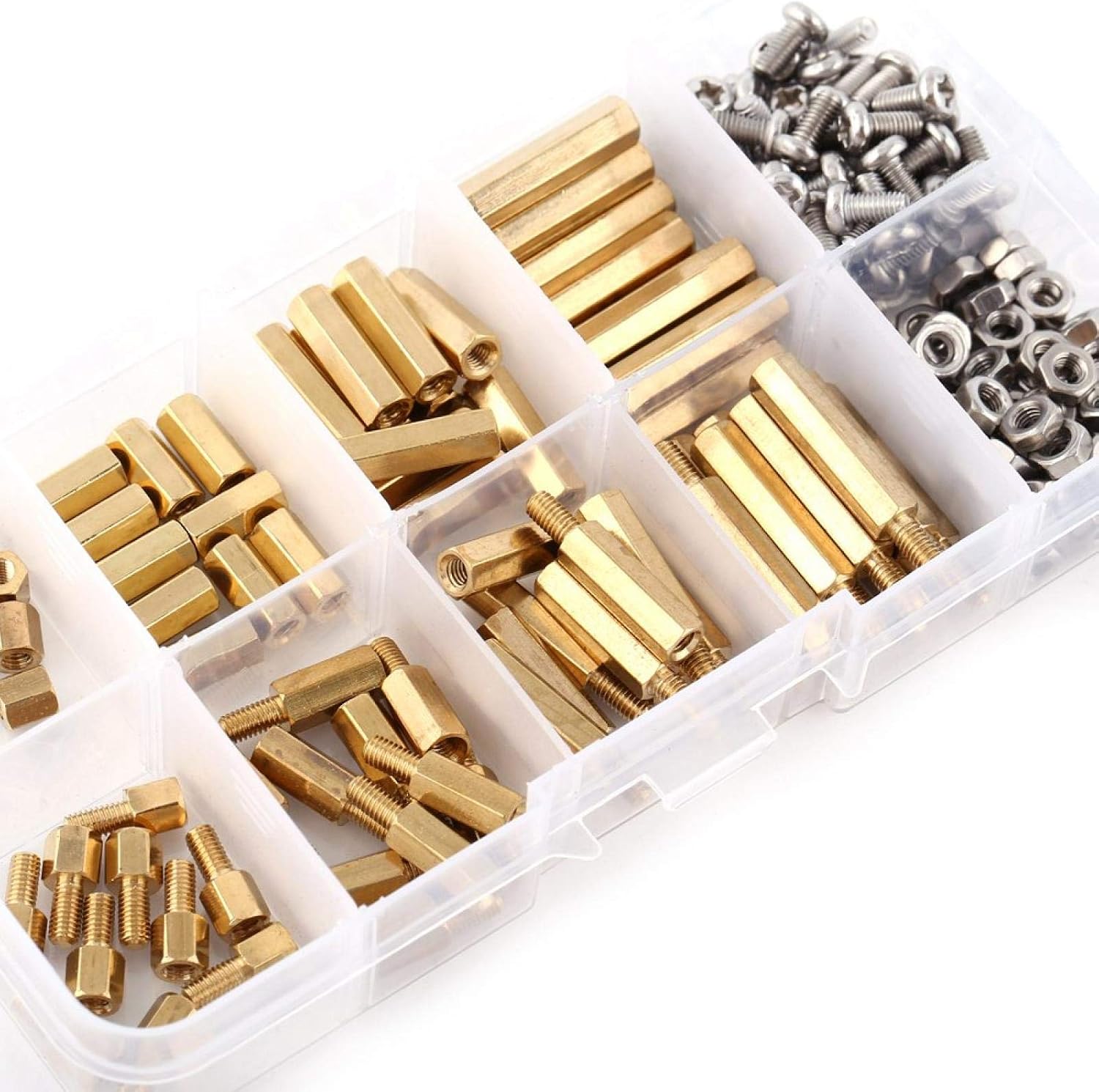 Hex Spacer Screw Nut, Akozon 200pcs M3 Brass Standoffs PCB Hex Male Female Threaded Screw Nut Assortment Set(B)