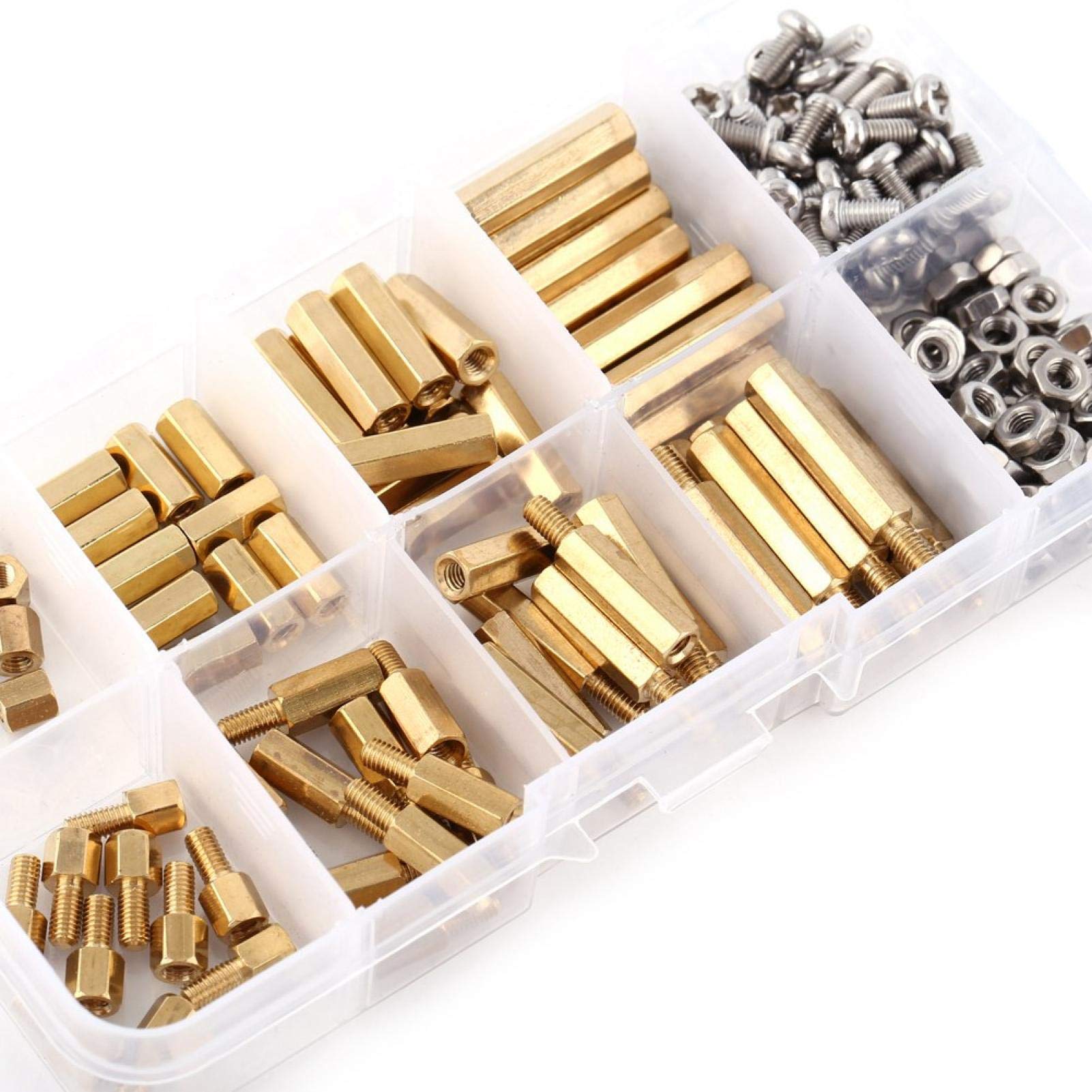 Hex Spacer Screw Nut, Akozon 200pcs M3 Brass Standoffs PCB Hex Male Female Threaded Screw Nut Assortment Set(B)