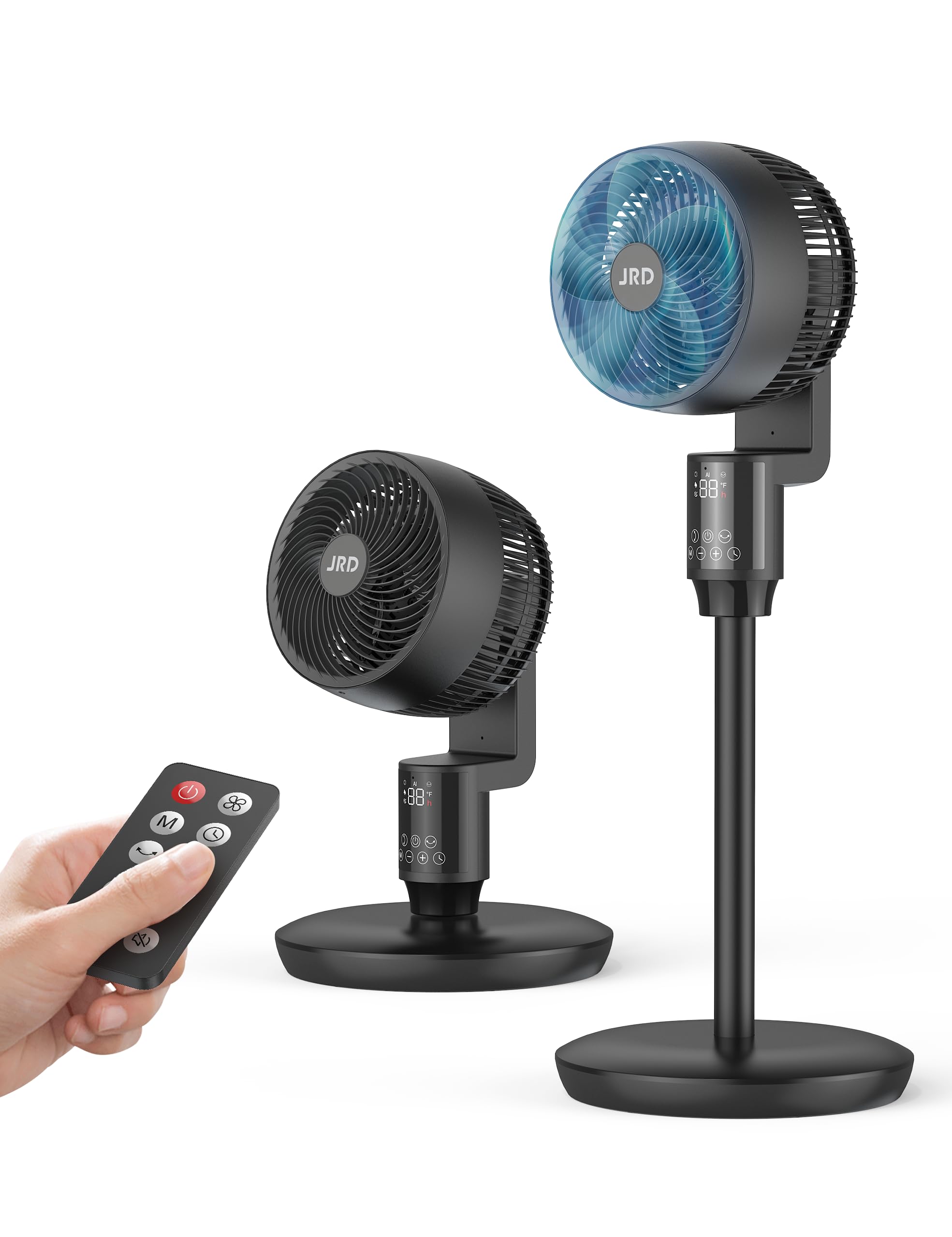 JRD Fan for Bedroom, 70° Oscillating Standing Fans, Quiet Floor Fan, 100ft Pedestal Fans for Room, 6 Speeds, 3 modes,90° Manual Vertical, 19-38