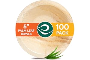 ECO SOUL 100% Compostable Small 5 Inch 8 Oz Palm Leaf Bowls [100-Pack] Disposable Dessert Bowls Bamboo Style I Heavy Duty Eco