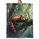 Red Panda Jungle Throw Blanket Gifts for Women Girls Kids Adults, 50x60 in, Flannel Blankets for Bedroom, Camping, Couch, Room Decor, Fuzzy Warm Cozy Soft