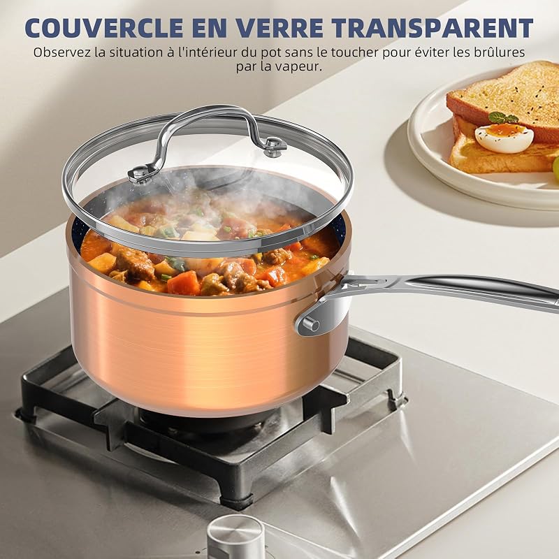 Batterie de Cuisine 12 Pièces, Céramique Duralon, Cuivre, Sans PFAS — photo 7 sur 8