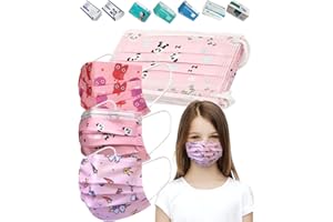 EBAT 100 Pack Cute Pink(One Cartoon Design,Imprint May Vary)Kids Face Masks Disposable for Child Girls Age 4 to 12,Skin Friendly 3-Ply Non-Woven Melt-Blown Fabric w. Adjustable Nose Clip & Elastic Earloops