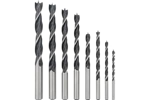 Rowiz 8PCS Brad Point Drill Bits 3-10mm Spiral Twist Wood Drill Bits Set for Soft, Hard, Veneered and Laminated Wood MDF Acry