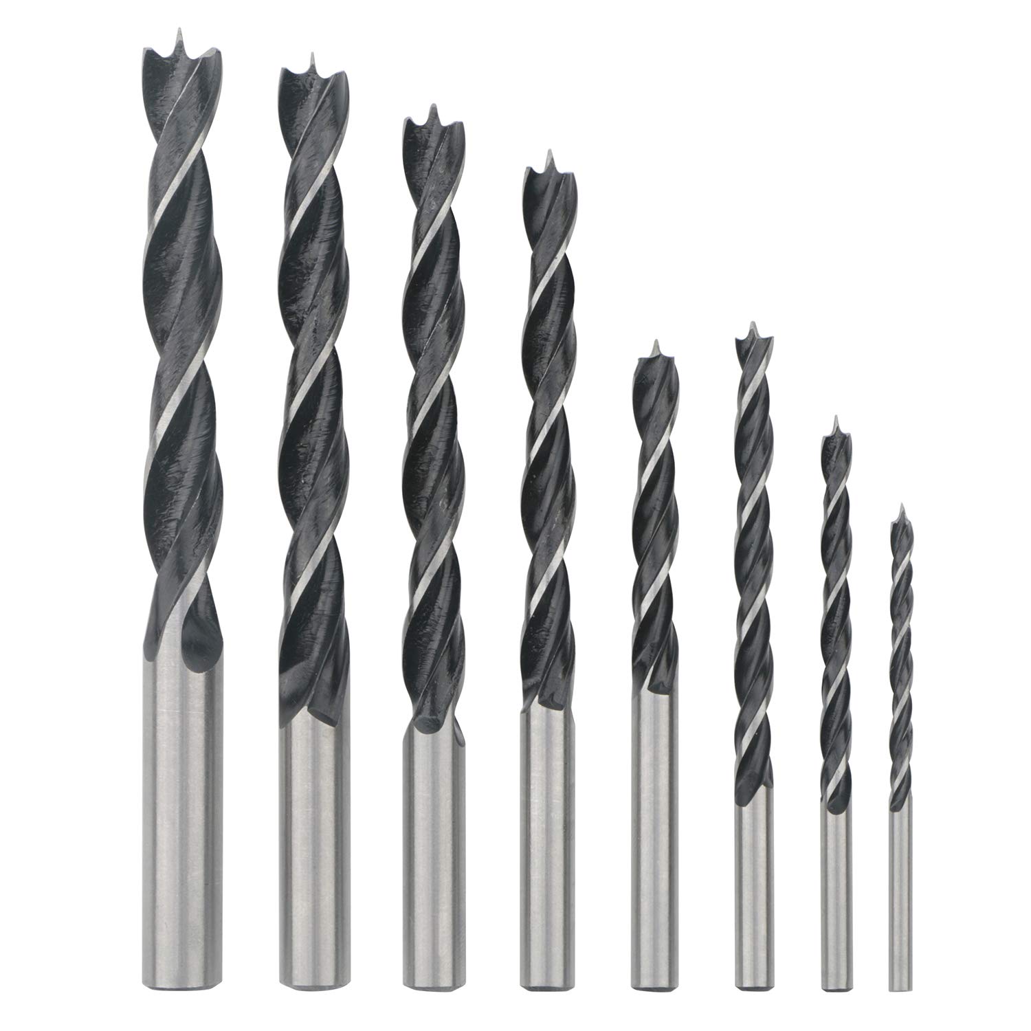 Pxyelec 8PCS Brad Point Drill Bits 3-10mm Spiral Twist Wood Drill Bits Set For Soft, Hard, Veneered And Laminated Wood