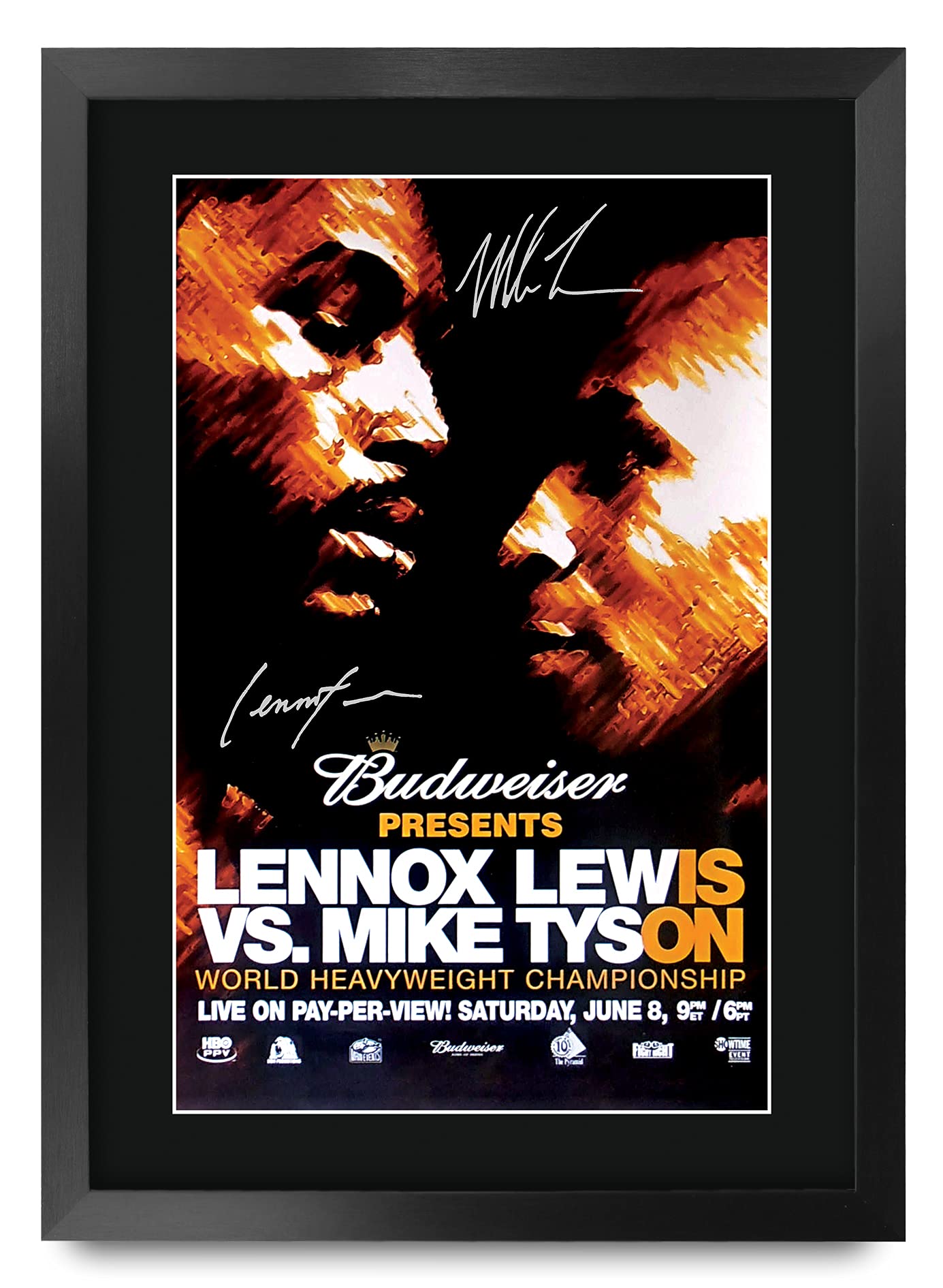 HWC Trading FR A3 Lennox Lewis vs. Mike Tyson Gifts Printed Signed Autograph Poster for Boxer Memorabilia Fans - A3 Framed — image 1
